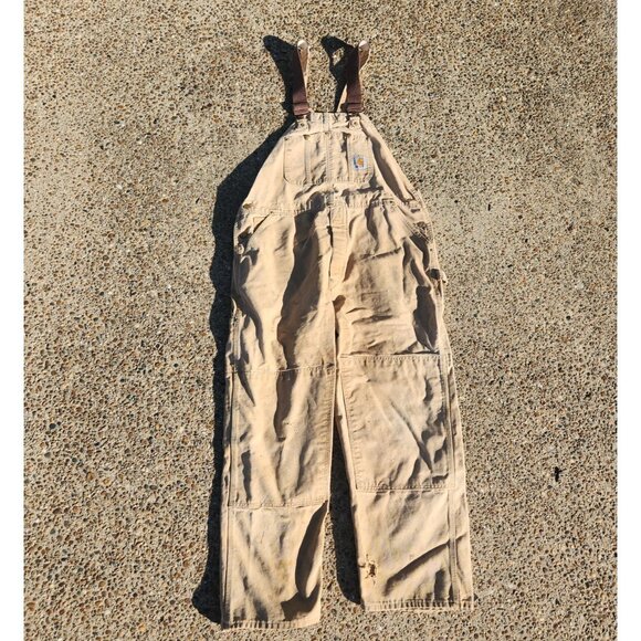 Carhartt Other - Vtg Carhartt Double Knee Bib Overalls Mens 40 Unlined Canvas 90's Work Distress